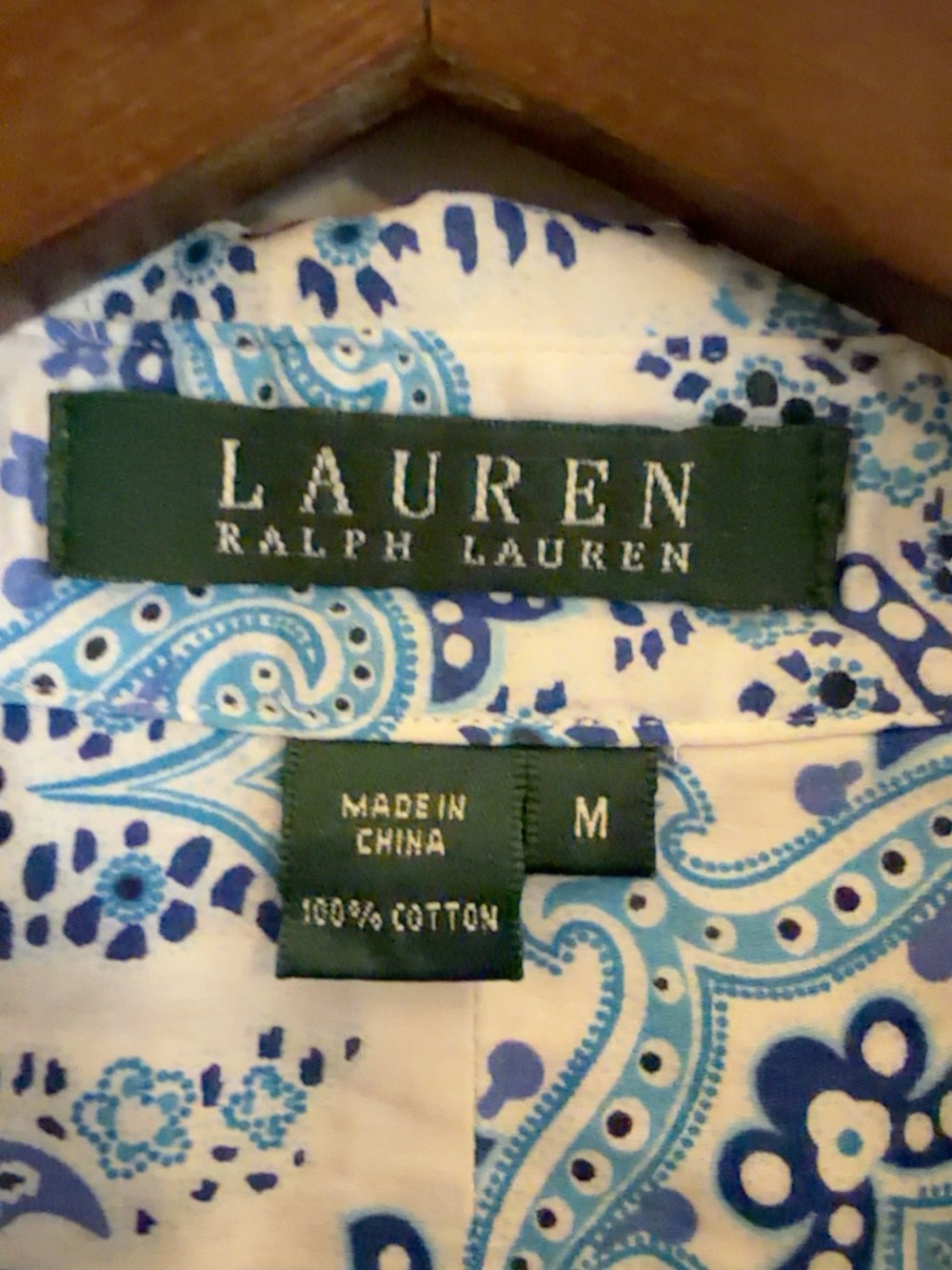 Lauren Ralph Lauren Paisley Button Down Shirt Blue White Cotton M - Picture 5 of 8